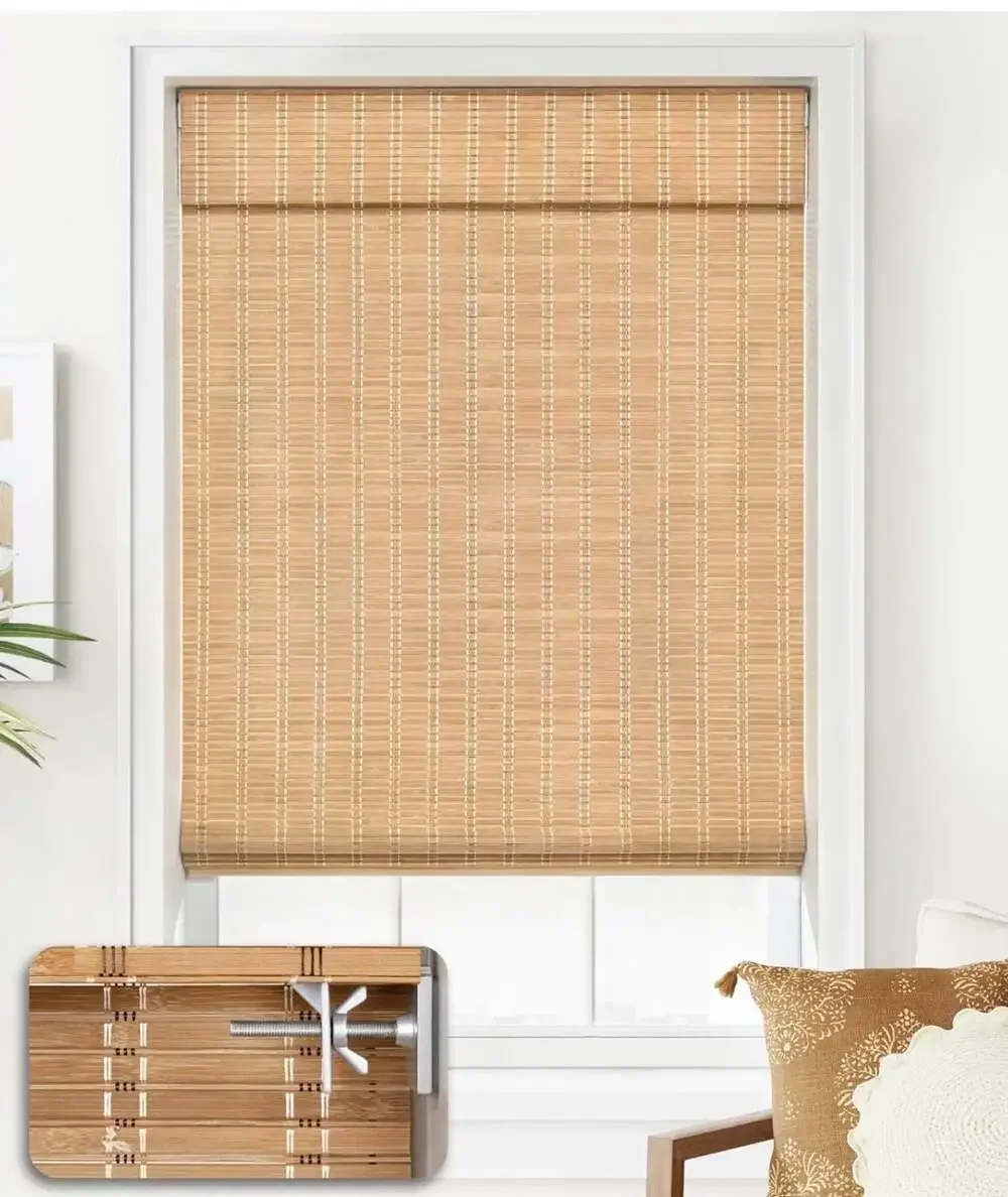 LazBlinds Cordless No-Drill Bamboo Roman Shades, Brown, 38x64